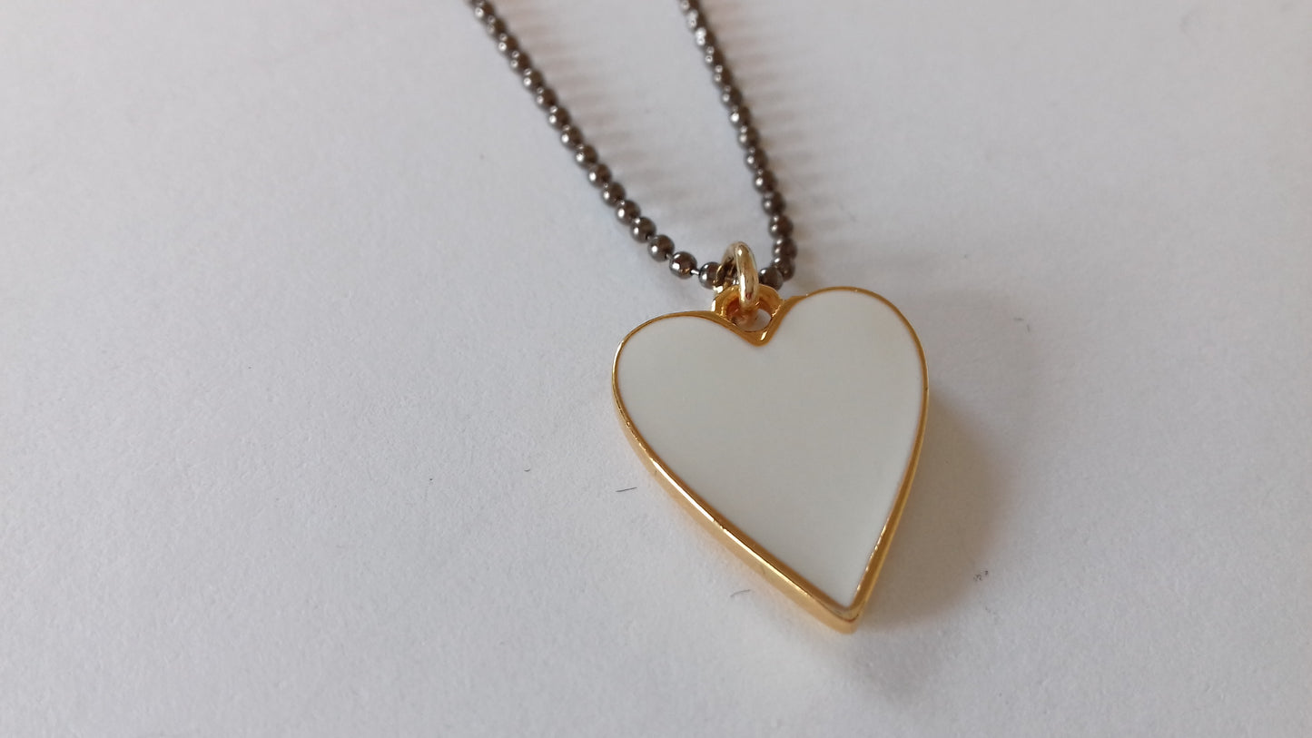 White heart enamel ball chain necklace