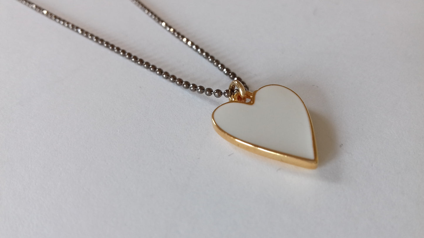 White heart enamel ball chain necklace