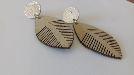 Leather leaf drop earrings