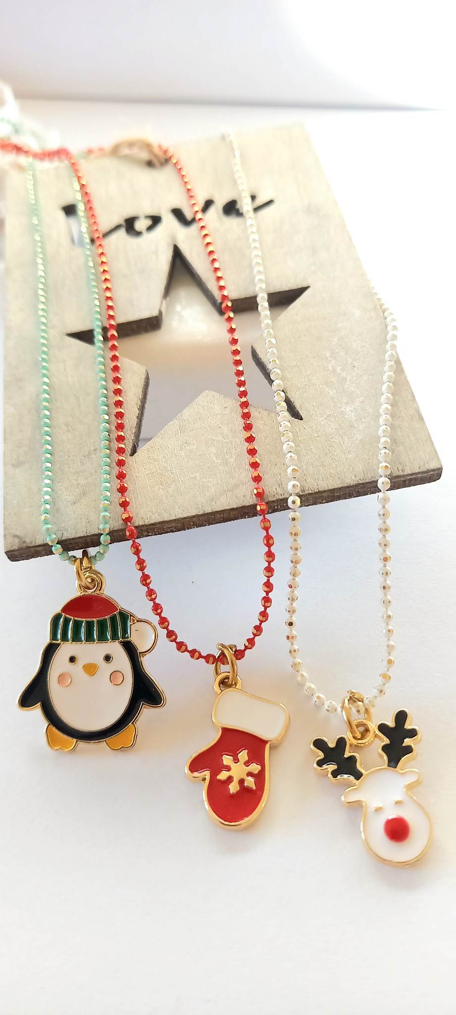 Χειροποίητο κολιέ με αλυσίδα και μοτίφ τάρανδο