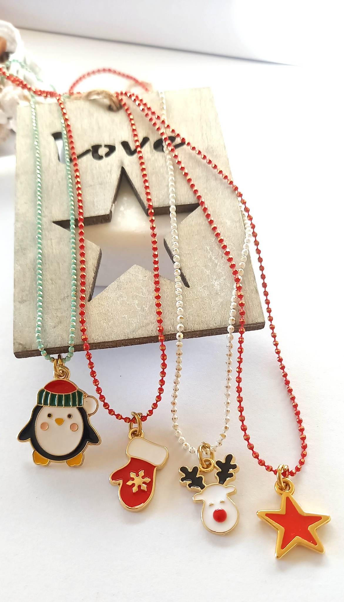 Χειροποίητο κολιέ με αλυσίδα και μοτίφ τάρανδο