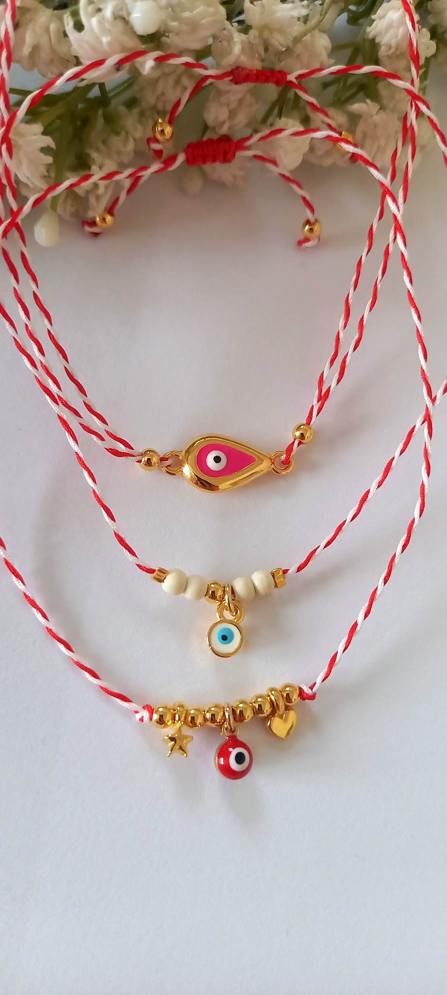 Χειροποίητο μαρτάκι με μάτι και ημιπολύτιμες πέτρες