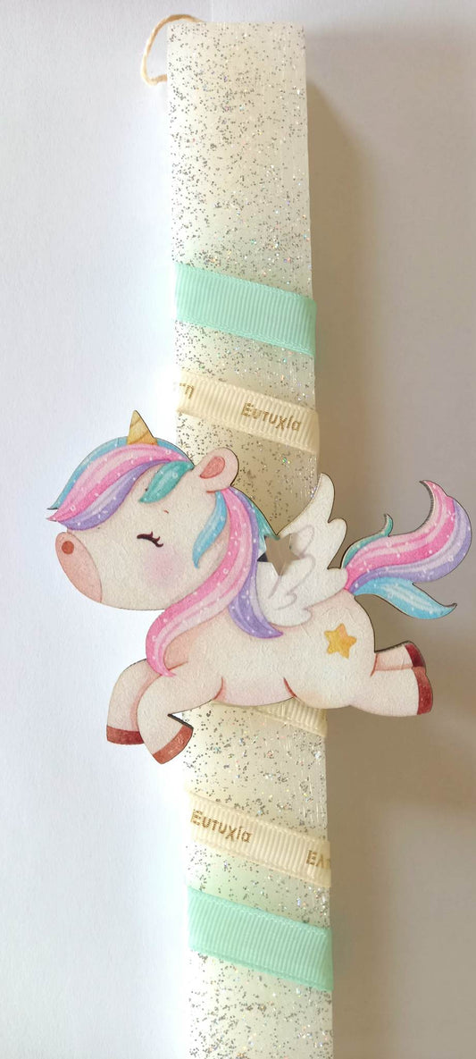 Χειροποίητη αρωματική λαμπάδα με glitter και baby μονόκερο