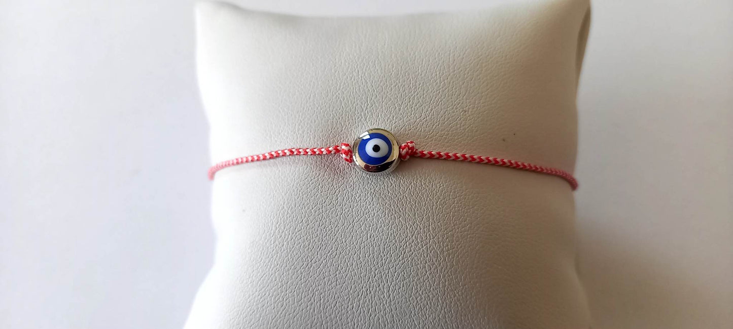 Χειροποίητο μαρτάκι με κορδόνι και μάτι με μπλε σμάλτο