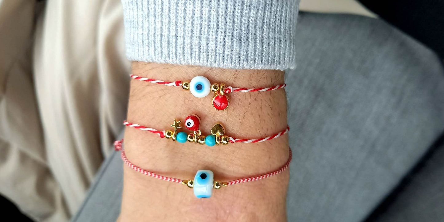 Χειροποίητο μαρτάκι με μάτι και στοιχείο με κόκκινο σμάλτο