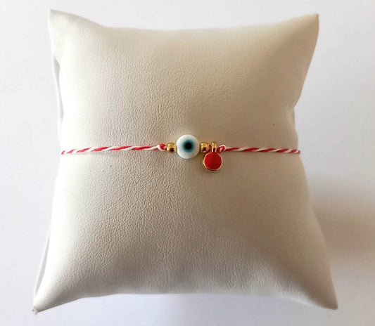 Χειροποίητο μαρτάκι με μάτι και στοιχείο με κόκκινο σμάλτο