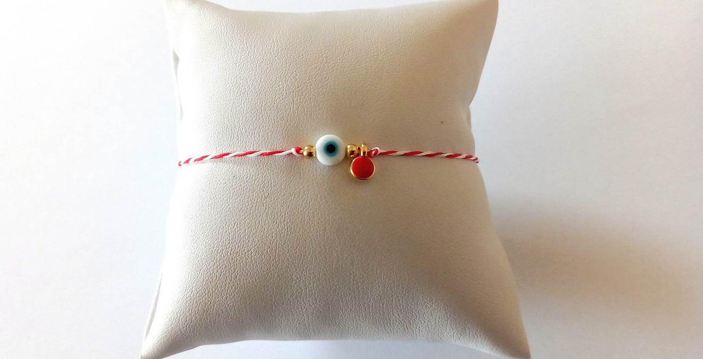 Χειροποίητο μαρτάκι με μάτι και στοιχείο με κόκκινο σμάλτο